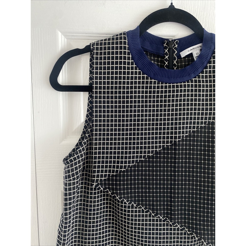 Carven Black and White Geometric Sleeveless Top with Navy Trim - Picture 4 of 10